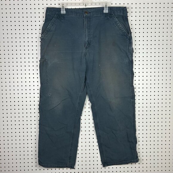 Carhartt Carpenter Pants 38x30 Navy Blue Worn Fade‎ Distressed Faded Work Wear - Picture 5 of 7